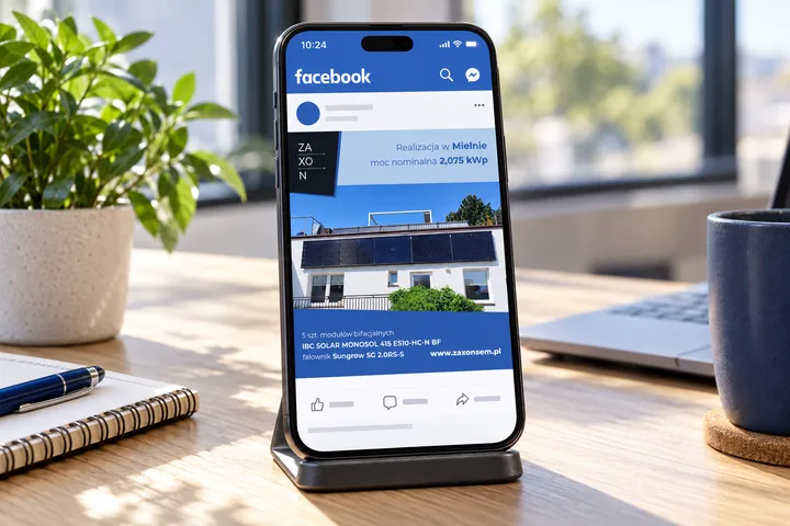 Zaxon - profil firmowy na Facebooku — prezentacja grafiki na telefonie